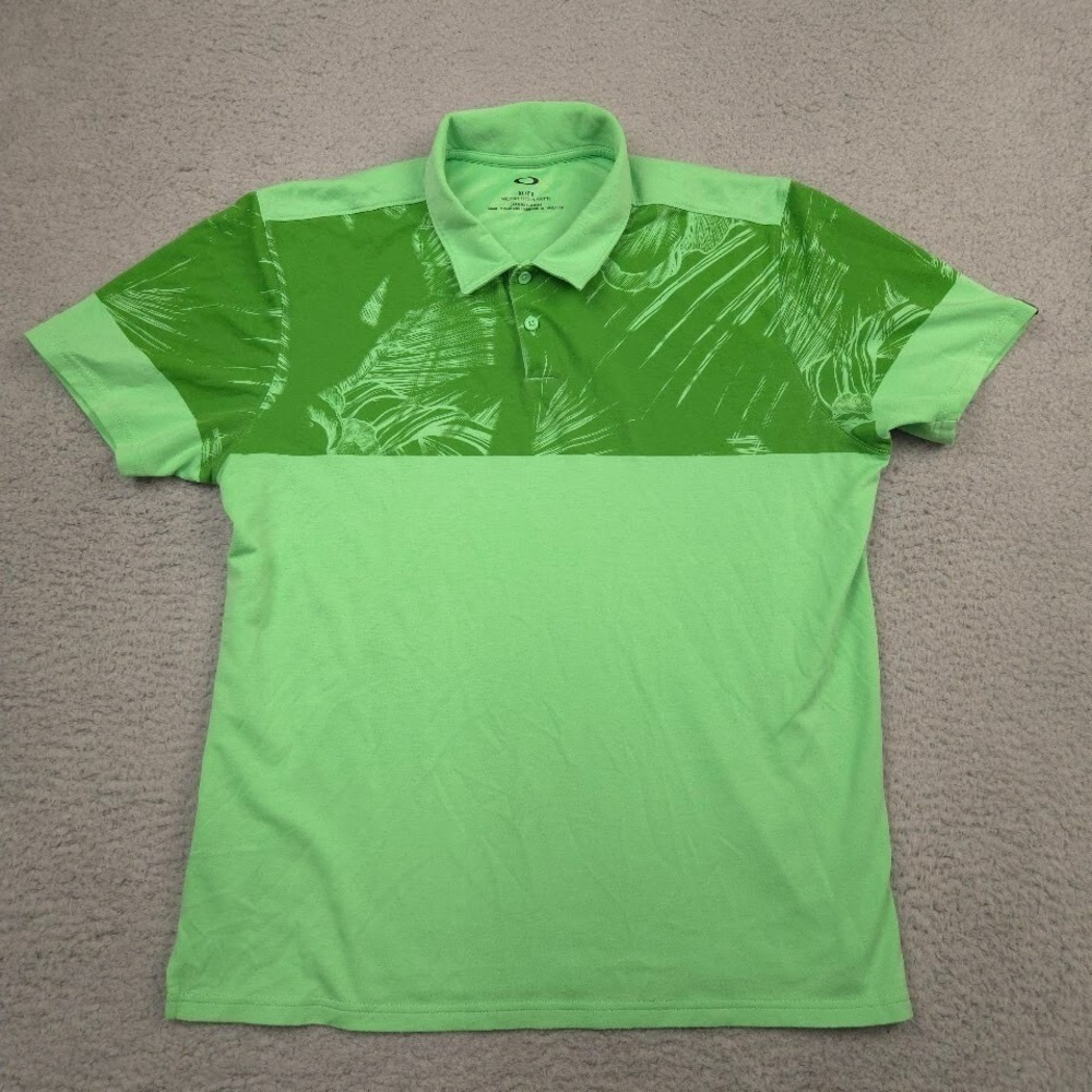 Oakley Mens XL Green Tailored Fit Polo Shirt Palm Graphic Golf Casual